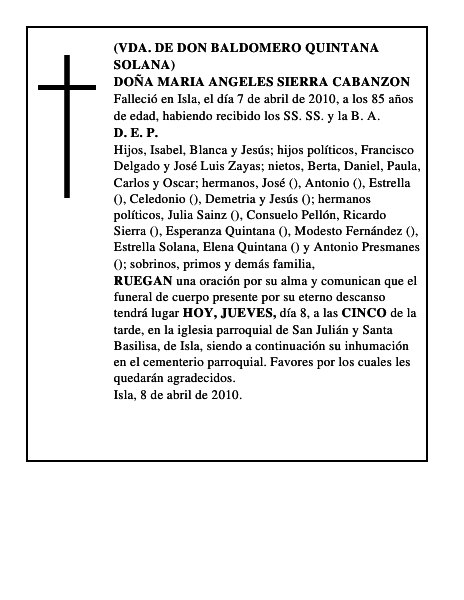 DOÑA MARIA ANGELES SIERRA CABANZON