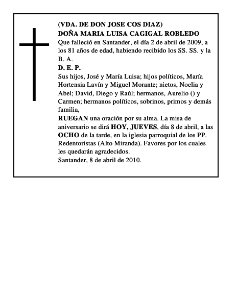DOÑA MARIA LUISA CAGIGAL ROBLEDO