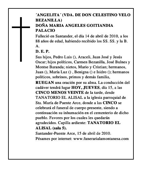 DOÑA MARIA ANGELES GOITIANDIA PALACIO