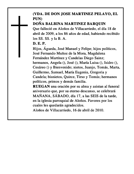 DOÑA BALBINA MARTINEZ BARQUIN