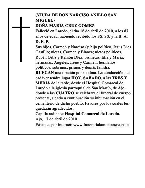 DOÑA MARIA CRUZ GOMEZ