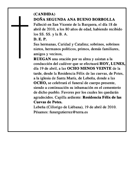 DOÑA SEGUNDA ANA BUENO BORBOLLA