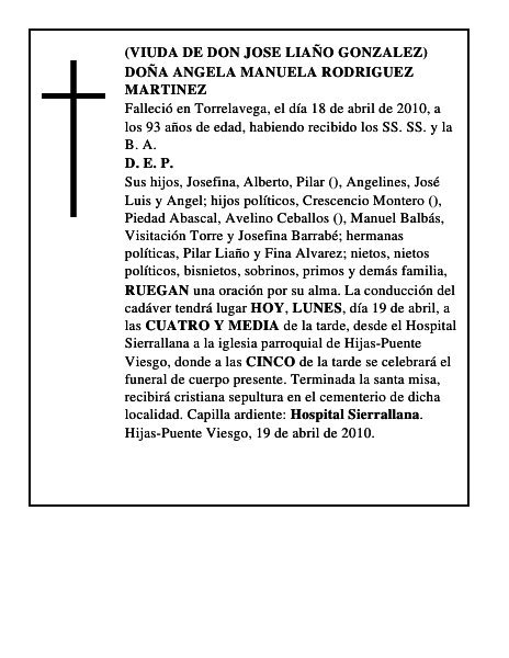 DOÑA ANGELA MANUELA RODRIGUEZ MARTINEZ