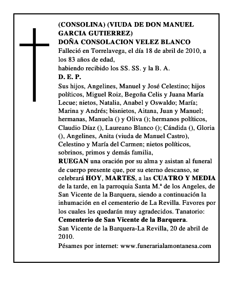 DOÑA CONSOLACION VELEZ BLANCO