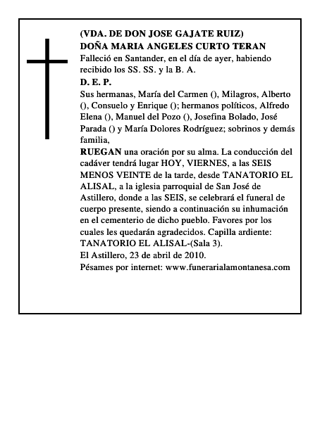 DOÑA MARIA ANGELES CURTO TERAN