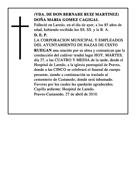 DOÑA MARIA GOMEZ CAGIGAL