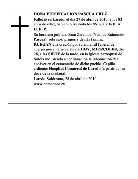 DOÑA PURIFICACION PASCUA CRUZ