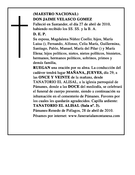 DON JAIME VELASCO GOMEZ
