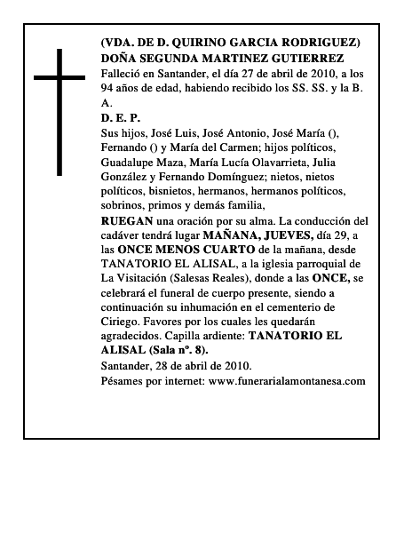 DOÑA SEGUNDA MARTINEZ GUTIERREZ