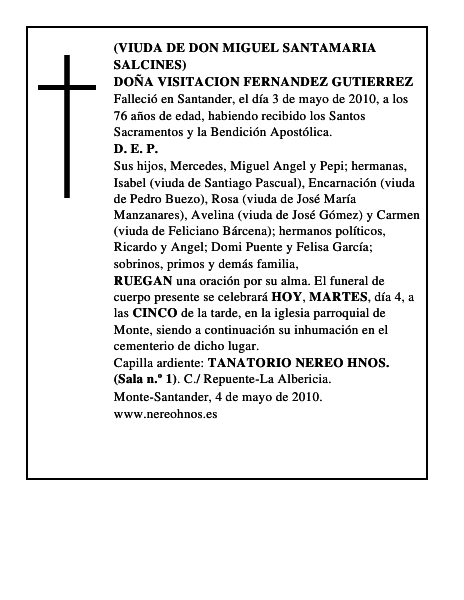 DOÑA VISITACION FERNANDEZ GUTIERREZ