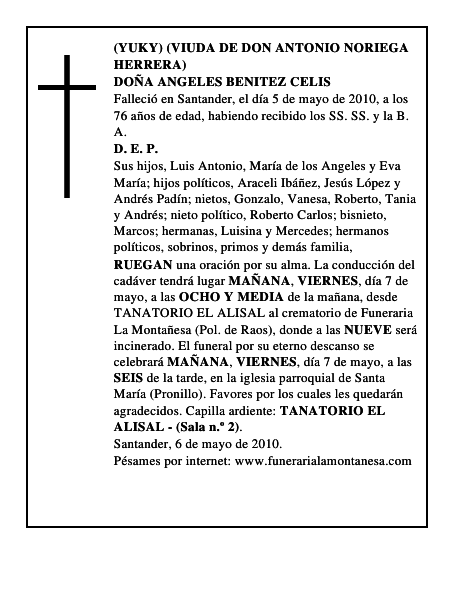 DOÑA ANGELES BENITEZ CELIS