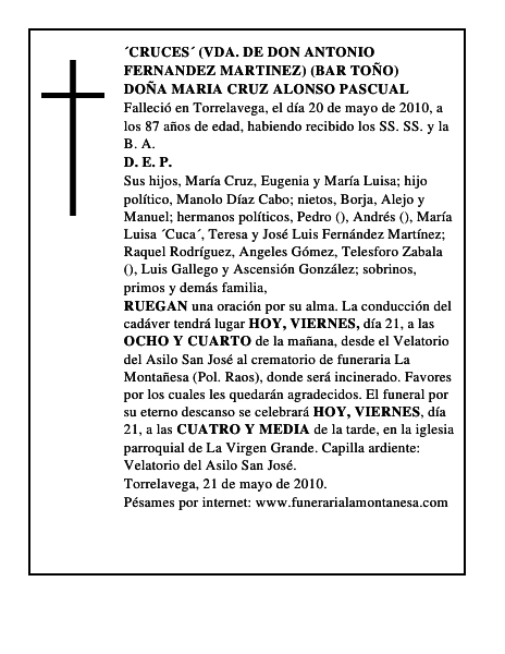 DOÑA MARIA CRUZ ALONSO PASCUAL