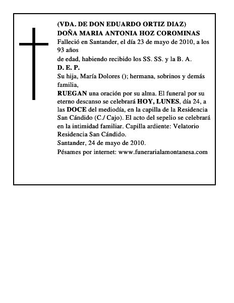 DOÑA MARIA ANTONIA HOZ COROMINAS