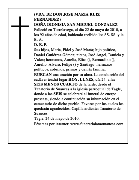 DOÑA DIONISIA SAN MIGUEL GONZALEZ