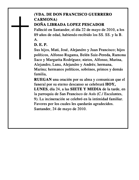 DOÑA LIBRADA LOPEZ PESCADOR