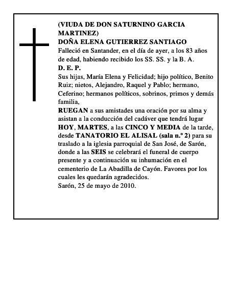 DOÑA ELENA GUTIERREZ SANTIAGO