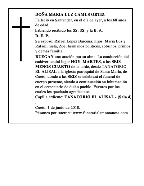 DOÑA MARIA LUZ CAMUS ORTIZ