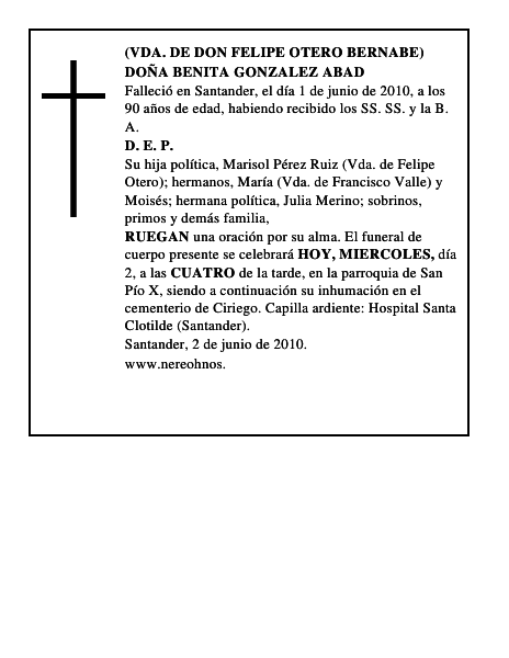 DOÑA BENITA GONZALEZ ABAD