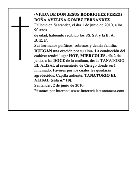 DOÑA AVELINA GOMEZ FERNANDEZ