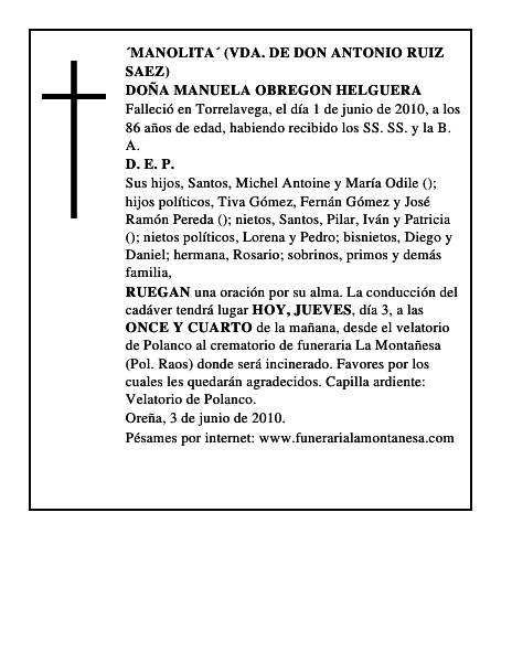 DOÑA MANUELA OBREGON HELGUERA