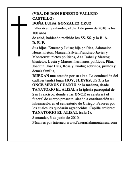 DOÑA LUISA GONZALEZ CRUZ