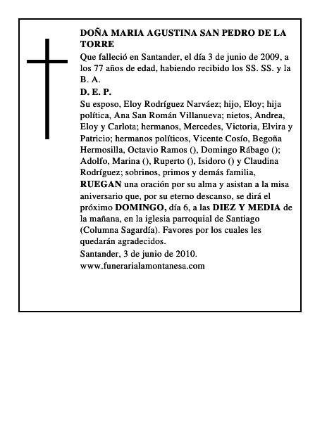 DOÑA MARIA AGUSTINA SAN PEDRO DE LA TORRE