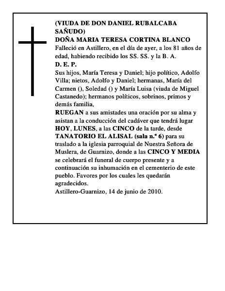 DOÑA MARIA TERESA CORTINA BLANCO