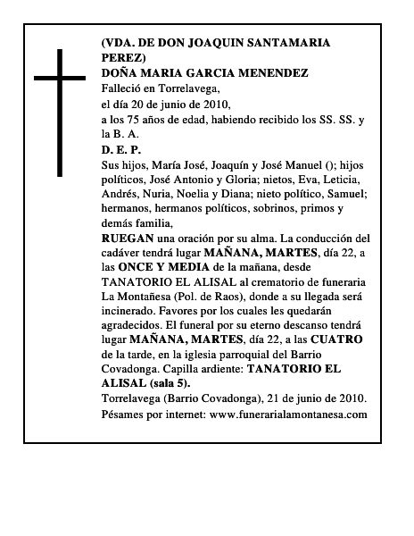 DOÑA MARIA GARCIA MENENDEZ