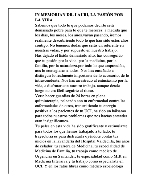 In memorian Dr. Lauri, la pasión por la vida