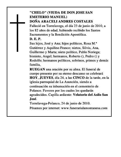 DOÑA ARACELI ANDRES COSTALES