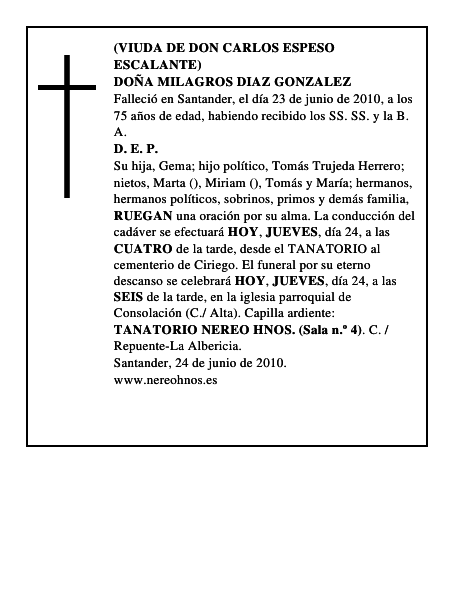 DOÑA MILAGROS DIAZ GONZALEZ
