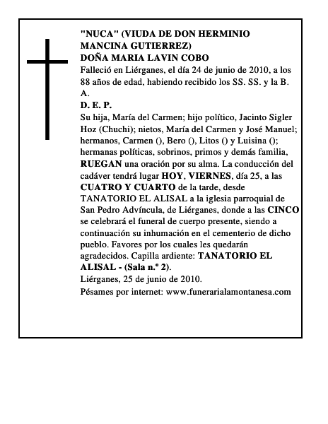 DOÑA MARIA LAVIN COBO