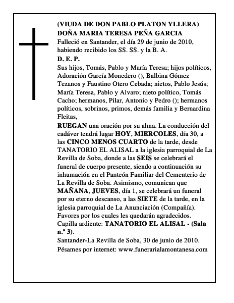 DOÑA MARIA TERESA PEÑA GARCIA