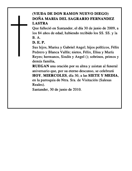DOÑA MARIA DEL SAGRARIO FERNANDEZ LASTRA