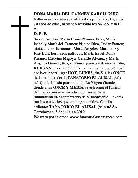 DOÑA MARIA DEL CARMEN GARCIA RUIZ