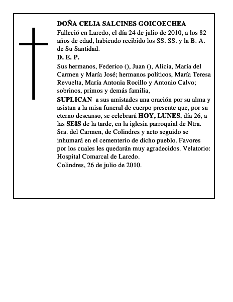 DOÑA CELIA SALCINES GOICOECHEA