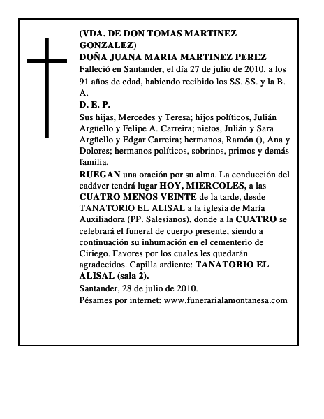 DOÑA JUANA MARIA MARTINEZ PEREZ