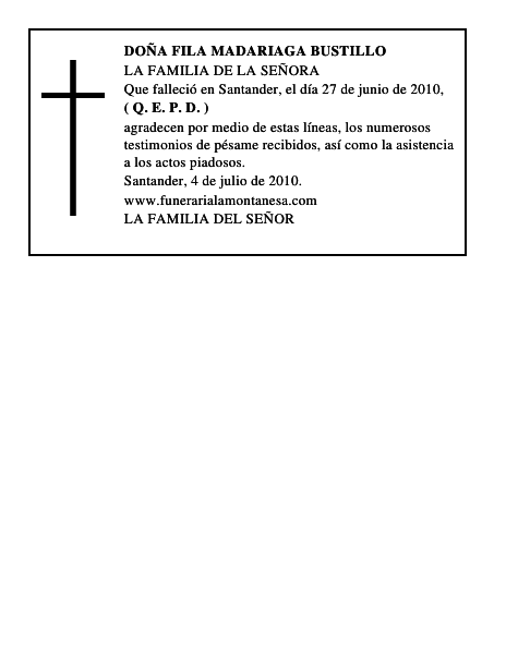 DOÑA FILA MADARIAGA BUSTILLO