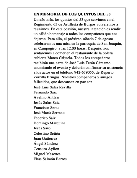 En memoria de los quintos del 53