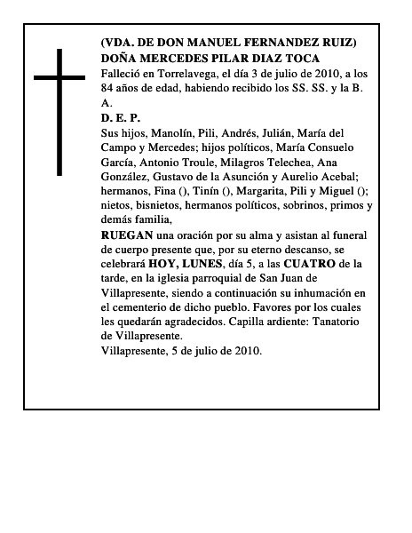 DOÑA MERCEDES PILAR DIAZ TOCA