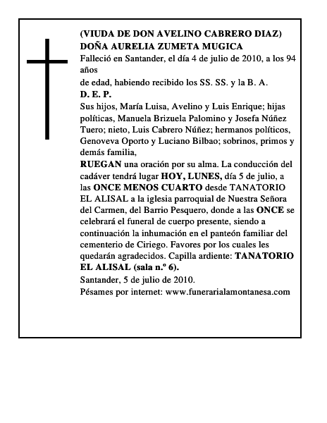 DOÑA AURELIA ZUMETA MUGICA
