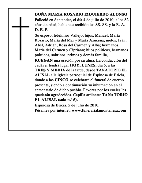 DOÑA MARIA ROSARIO IZQUIERDO ALONSO