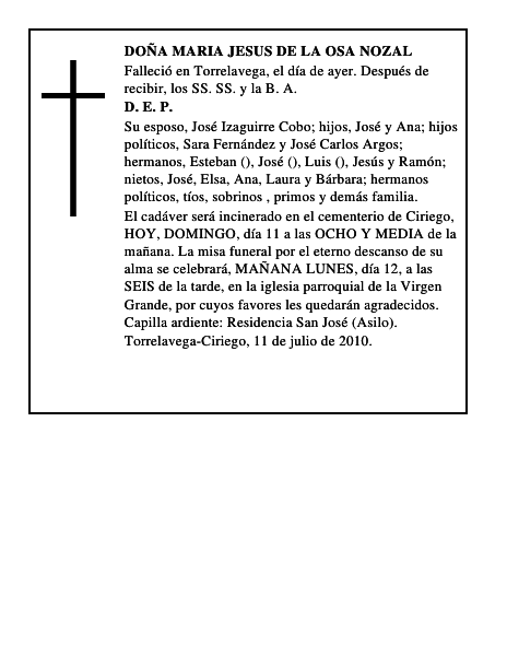 DOÑA MARIA JESUS DE LA OSA NOZAL
