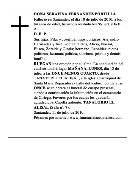 DOÑA SERAFINA FERNANDEZ PORTILLA