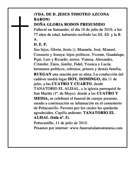 DOÑA GLORIA BODON PRESUMIDO