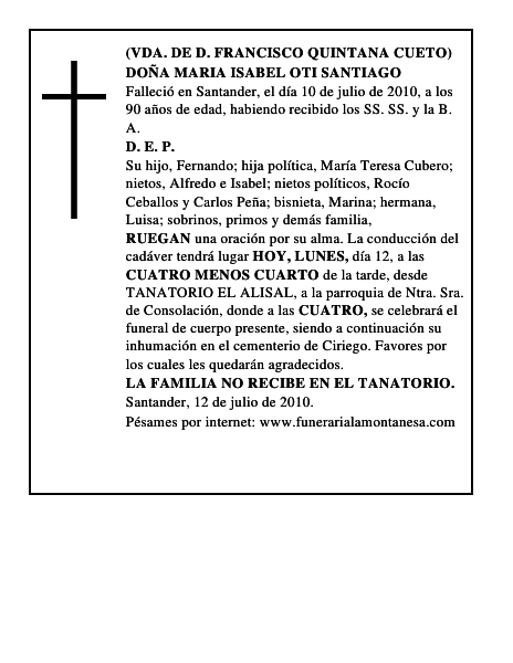 DOÑA MARIA ISABEL OTI SANTIAGO