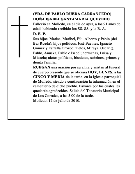 DOÑA ISABEL SANTAMARIA QUEVEDO
