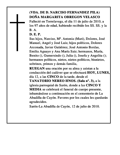 DOÑA MARGARITA OBREGON VELASCO