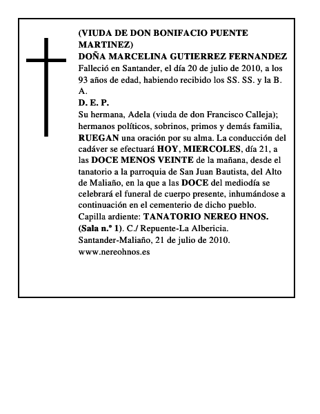 DOÑA MARCELINA GUTIERREZ FERNANDEZ