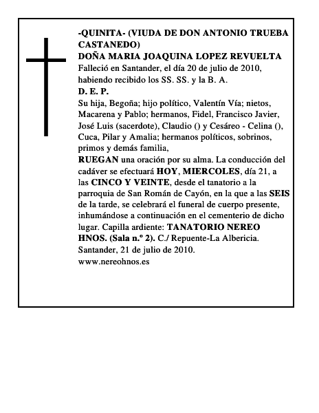 DOÑA MARIA JOAQUINA LOPEZ REVUELTA